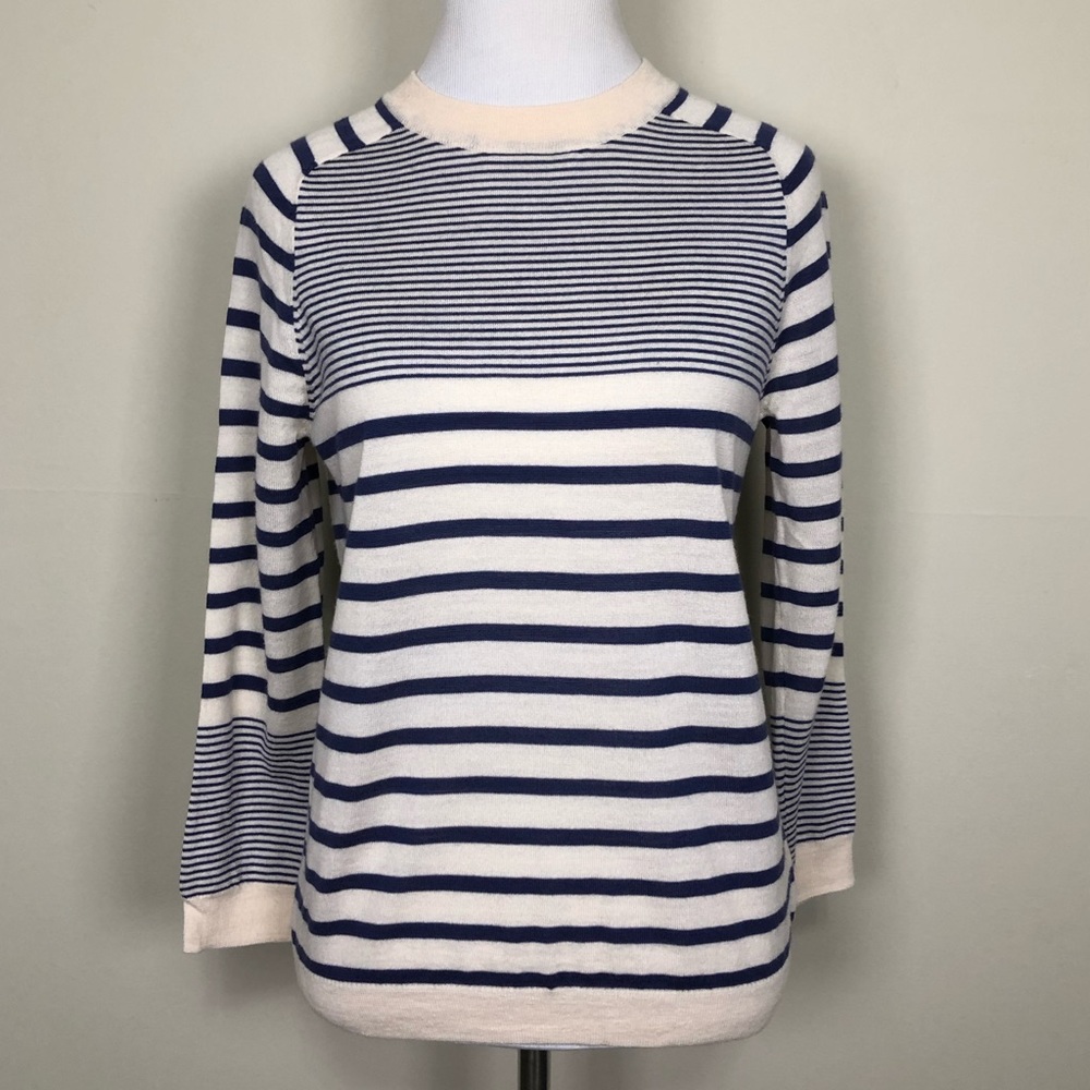 Fossil cream navy striped wool sweater small